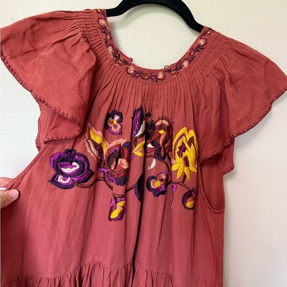 Ulla Johnson linen blend embroidered crochet midi flutter cap sleeves Sundress - Picture 3 of 13